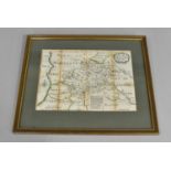A Framed 18th Century Map of Montgomeryshire by Thomas Taylor, Dated 1718, 24x17cm