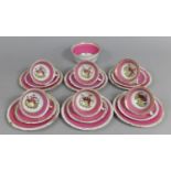 A Continental Porcelain Tea Set Decorated with Central Bird Design with Pink Band Trim and