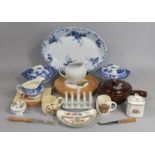 A Collection of Various Ceramics to comprise Platter, Toast Rack, Blue and White ETc