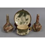 A Japanese Meiji Period Cup and Saucer Together with Two Japanese Satsuma Bottle Vases (Various