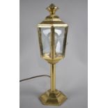 A Mid 20th century Brass Lantern Style Table Lamp on Hexagonal Base, 48cms High