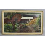 A Framed Oil on Board, Farmyard Scene, 73x39cm