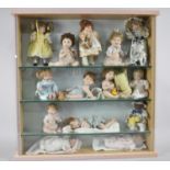 A Glazed Three Shelf Display Cabinet Containing Fourteen Ashton Drake Dolls, 55cm Square