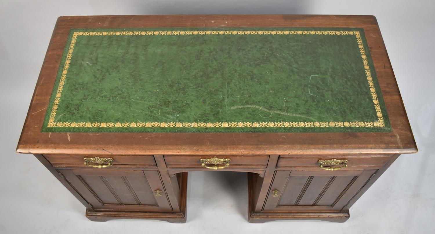 A Vintage Kneehold Writing Desk with Three Drawers and Tooled Leather Writing Surface, 112cms Wide - Image 2 of 2