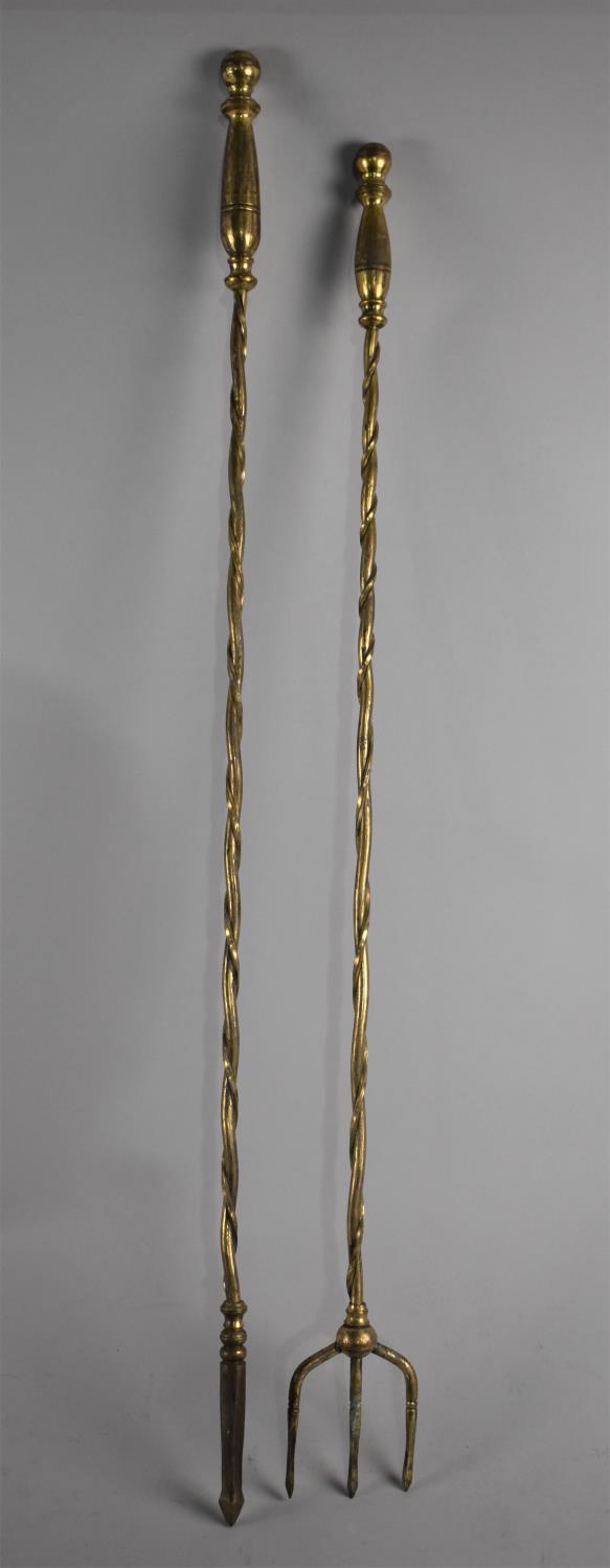 A Pair of 19th Century Long Handled Fire Irons, the Poker 78cm Long
