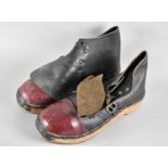 A Pair of Vintage Steel Capped Leather and Wooden Clogs