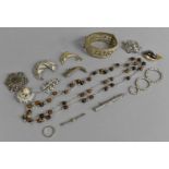 A Small Collection of White Metal and Silver Plated Costume Jewellery to Include Filigree Type Cuff,