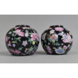 A Pair of 20th Century Chinese Ginger Jars Decorated in the Famille Rose Palette on Black Ground,