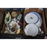 Two Boxes of Various Ceramics to comprise 1885 Commemorative Plate for the Royal Assent, Planter,