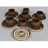 A Brown Glazed Langley Service to comprise Seven Cups, Five Saucers and Six Side Plates