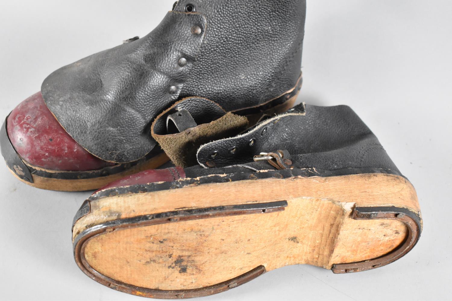 A Pair of Vintage Steel Capped Leather and Wooden Clogs - Image 2 of 2