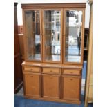 A Modern 1970's Style Display Cabinet with Three Centre Drawers Over Cupboard Base, Glazed and