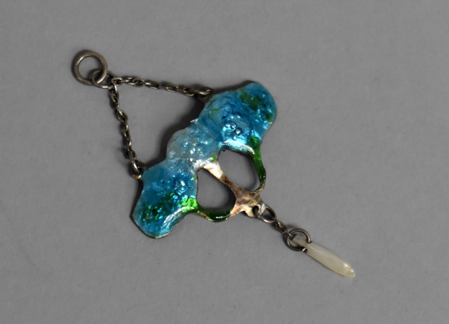 A Blue and Green Enamelled Pendant in the Arts and Crafts Style of Organic Shaped Design Above Drop, - Image 4 of 5