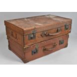 Two Vintage Trunks to include Leather mounted Example with Monogram