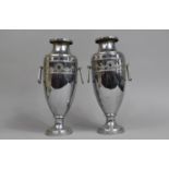 A Pair of Mid 20th Century Chromed Two Handled Vases, 33cms High