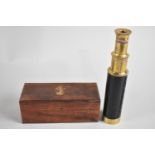 A Reproduction Small Two Drawer Telescope in Wooden Box with Inlaid Brass Anchor
