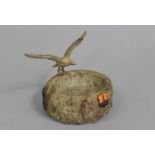A Souvenir Crested Stoneware Ashtray with Seagull Mount for "Lands End"