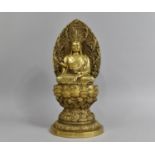 A Large 20th Century Chinese Gilt Bronze Study of Buddha on Lotus Throne, Xuande Mark to Base,