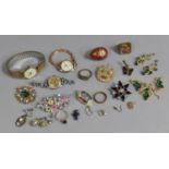 A Collection of Costume Jewellery to Comprise Enamelled Egg Pendant, Brooches, Watches etc