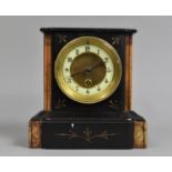 A Late Victorian/Edwardian French Black Slate and Marble Mantel Clock of Architectural Form, 21cms