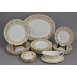 A Royal Worcester Hyde Park Pattern Dinner Service to comprise Oval Platter, Sauce Boat on Stand,