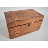 A Late 19th Century Banded Inlay Workbox Containing Costume Jewellery, missing Lock and Lid