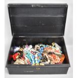 A Vintage Metal Box Containing Various Beaded Necklaces etc