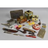 A Collection of Mid Century Curios to include Vintage Tins, Pipes, Silver Plated Pheasants,