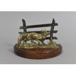 A Late Victorian Brass Letter Rack in the Form of a Fox Before Three Bar Fence on Demi Lune Wooden
