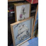 Two Framed Tapestries, Galleon and Rose