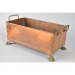 A Rectangular Copper Planter with Brass Handles and Claw Feet, 28x14cms