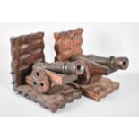 A Pair of Mid 20th Century Carved Wooden Bookends in the Form of Spanish Cannons, Each 16cms High