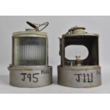 Two Vintage Railway Signal Lamps, One Missing Glass Panel