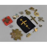 A Collection of Various Military and Enamelled Badges, Crucifix Etc