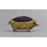 A Late Victorian Novelty Brass Pin Cushion in the form of a Sow, 10cms Long