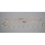 Two Contemporary Pearl Necklaces, One with Fluted Silver Gilt Ball Clasp