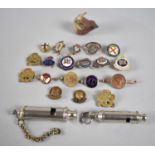 A Collection of Vintage Enamelled and Other Pin Badges, Whistles Etc