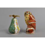 Two Royal Worcester Candle Snuffers, Tawny Owl and Pear, Connoisseur Collection