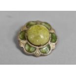 A Silver Mounted Green Stone (Possibly Connemara Marble) Brooch, Central Cabochon Stone 15mm