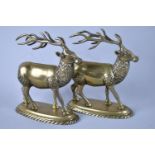 A Pair of Cast Brass Stag Ornaments, 12cms Long