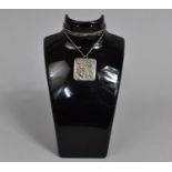 An Unusual Contemporary Hand Made Cast White Metal Pendant on Chain, Rectangular Panel with