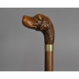 A Modern Tapering Walking Cane with Dogs Head Handle, Missing One Eye