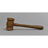 A Small Turned Fruitwood Gavel, 13cms Long
