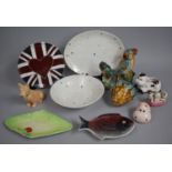 A Collection of Various Ceramics to comprise Sylvac Dog, Glazed Majolica Hanging Planter, Fish