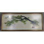 A Large Framed Embroidery, Oriental Scene, Branches and Birds, 110x44cms High