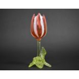 A Late 19th/Early 20th Century English Hand Blown Coloured Glass Study of a Tulip, 17cms High