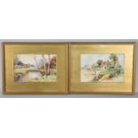 A Pair of 1920s Gilt Framed Watercolours by Charles Sherratt, Rural Scenes, Each 24x15cms