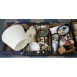 Three Boxes of Various Ceramics, Ornaments, Plates, Lamp Etc