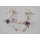 A Pair of Modern 9ct Rose Gold, Amethyst and Pearl Earrings, Central Amethyst Bead 8mm Diameter,