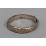 A Vintage Silver Etched Hinged Bangle with Etched Foliate Decoration, Birmingham 1967